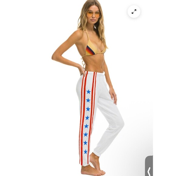 Aviator Nation Pants - Aviator Nation Stars And Stripe white Sweatpants Patriotic USA Red White Blue